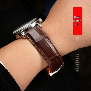 Bracelet de montre en cuir pour TAG <span class=keywords><strong>Heuer</strong></span> Calera, 19mm, 20mm, 22mm, bleu, marron, noir, cuir de Crocodile, accessoires pour hommes - Product Image 5