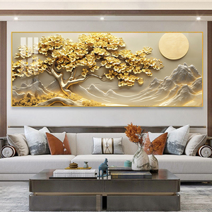 Phòng khách trang trí nội thất UV in Vàng Vàng cây pha lê sứ bức Tranh phong cảnh tường nghệ thuật nhà máy tùy chỉnh khung tranh Led - Product Image 2