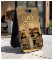 Panneau de trottoir personnalisé pour annonces commerciales, en acrylique miroir résistant aux intempéries, avec logo, pour magasin, type sandwich board