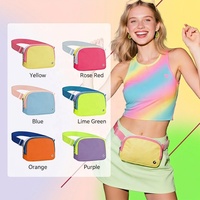 Sac banane tendance pour femme, motif color-block Dopamine, en nylon, avec fermeture éclair, imperméable, grande capacité, pour activités de plein air