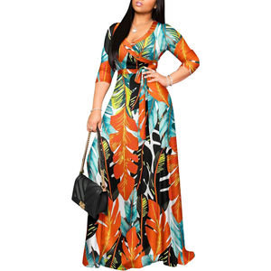 Femmes Mode Plus Size Floral Trendy Prints Ethnique Élégant Été Boho <span class=keywords><strong>Tunique</strong></span> <span class=keywords><strong>Plage</strong></span> Longue Maxi Robe Femme Longueur Sol Vestido - Product Image 2