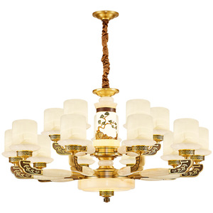 Lámpara de araña de jade de estilo chino, iluminación LED de múltiples cabezales para sala de estar, decoración del hogar, forma redonda, base de bombilla E27 - Product Image 3