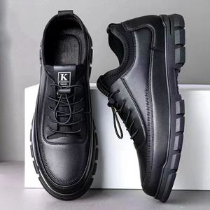 K Fashion <b>Shoes</b> Men's Black Leather Casual <b>Work</b> Boots Warm Lined Winter Sneakers <b>Comfortable</b> Durable Outdoor Wear - Product Image 3