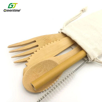 Logo personnalisé bois cuillère fourchette couteau paille biodégradable bambou couverts jetables ensemble avec Packs pour la fête voyage ustensiles