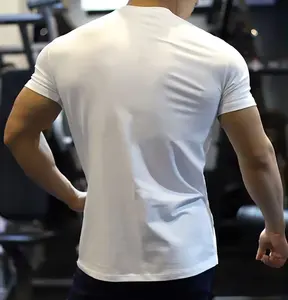 Custom Stretchy Tight Fitted Basic White T-shirt Gym Athletic Workout Sports Bodybuilding T Shirts For Men