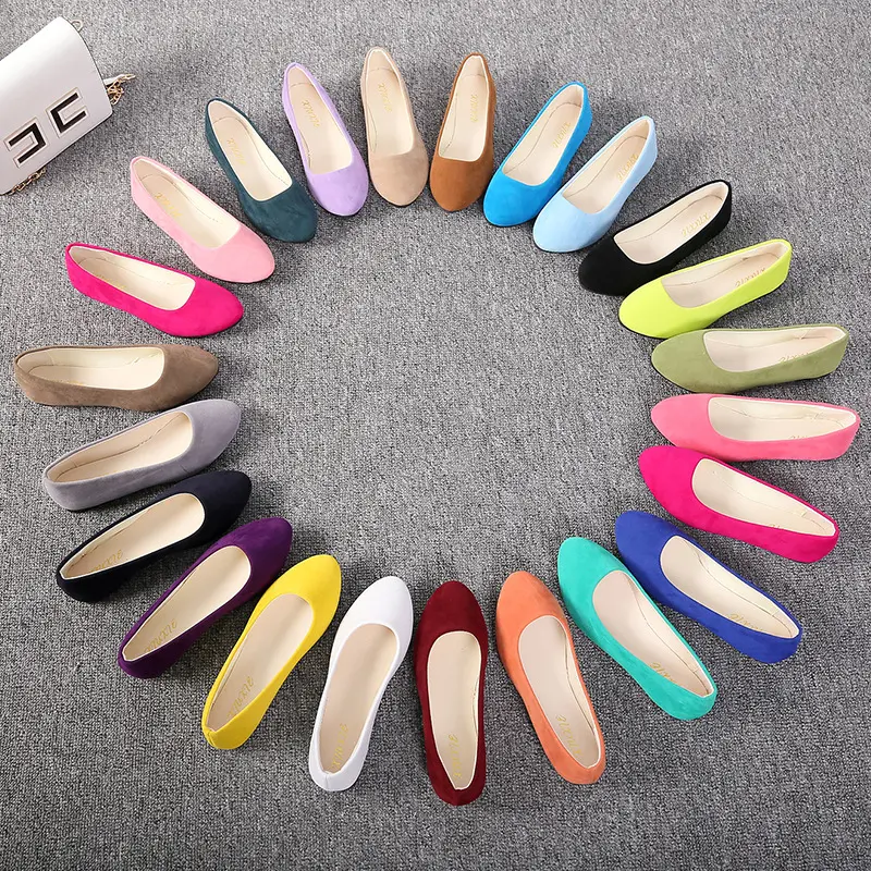 New Styles Wholesale Women Suede Leather Ballet Flats Classy Simple Casual Slip on Walking Shoes Pointed Toe Ladies Flat Shoes