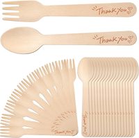 Lot de 200 couverts jetables en bois de bambou – 100 fourchettes, 100 cuillères – Cadeaux de remerciement pour le personnel et les fêtes