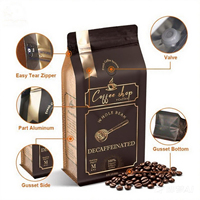 Sacs d'emballage de café vides personnalisés avec valve, refermables à fermeture éclair, à fond plat, pour grains de café, chewing-gum et lait, 100g, 150g, 250g