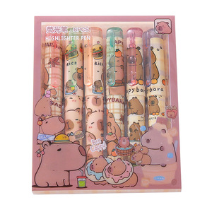 Set di 6 Evidenziatori Fluorescenti Carini a Forma di Capibara, Colori Pastello, Punta Obliqua a Pennello, Macaron, per Disegno e Cancelleria - Product Image 1
