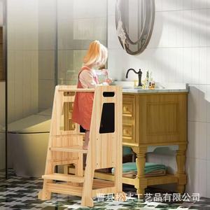 Torre de aprendizaje infantil de madera con pizarra, lavabo de pie y taburete portátil para bebés - Product Image 2