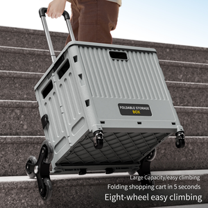 Có thể gập lại tiện ích giỏ hàng gấp di động cán Crate handcart mua sắm xe đẩy bánh xe hộp với nắp - Product Image 5
