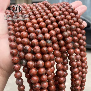 Jd Natuursteen Sesam Rode Jaspis Ronde Losse Kralen 4 "Strand 6 8 10 12Mm Pick-Maat Voor Sieraden Maken