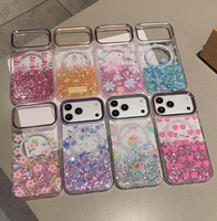 Coque de téléphone à paillettes liquides et fleurs colorées pour iPhone 17 16 15 14, avec cadre métallique pour objectif et couvercle magnétique