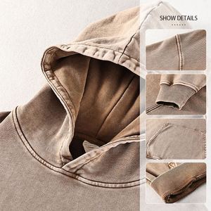 Sweat à capuche personnalisé pour homme, 100% coton, de haute qualité, style délavé et vieilli, rétro, vierge - Product Image 2