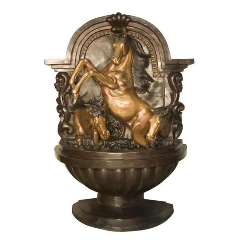 Gartendekoration Metall-Wasserbrunnen-Skulptur lebensgroße Bronze-Pferde-Wandbrunnen-Statue zu verkaufen