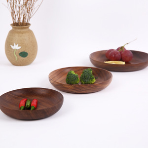 <b>Black</b> Walnut Wood Round <b>Plate</b> Set 11 13 15 Cm Solid Wood Dish For Hotel Party Snack Serving - Product Image 2