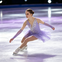 Robe de patinage artistique lavande en maille à manches longues évasées avec grande applique en strass pour enfants et adultes, idéale pour les compétitions et les spectacles