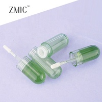 Tube de brillant à lèvres en forme de capsule verte de 4 ml avec logo personnalisé, applicateur transparent, conteneur de rouge à lèvres transparent avec bouchon, vente en gros