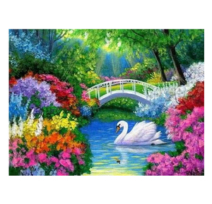Nuevo diseño, cisne blanco en jardín, lago, bordado de diamantes, decoración del hogar, Diy, taladro completo, Kits de <span class=keywords><strong>pintura</strong></span> de diamantes para adultos - Product Image 1
