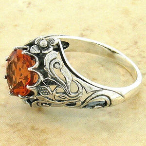 Anello da Cocktail da Donna T0676 con Citrino Naturale Rotondo, Montatura a Griffe, Motivo Floreale, Gioiello alla Moda, Idea Regalo - Product Image 2