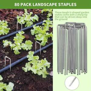 80 U-Shaped 6-Inch Landscape <b>Ground</b> <b>Stakes</b> with 80 Fixing Washers and 1 Hook <b>Stake</b> Fastening Fencing Products - Product Image 4