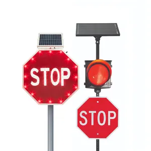 Custom 24" solar powered stop sign led stop warning signs blinking octagon flashing stop signage