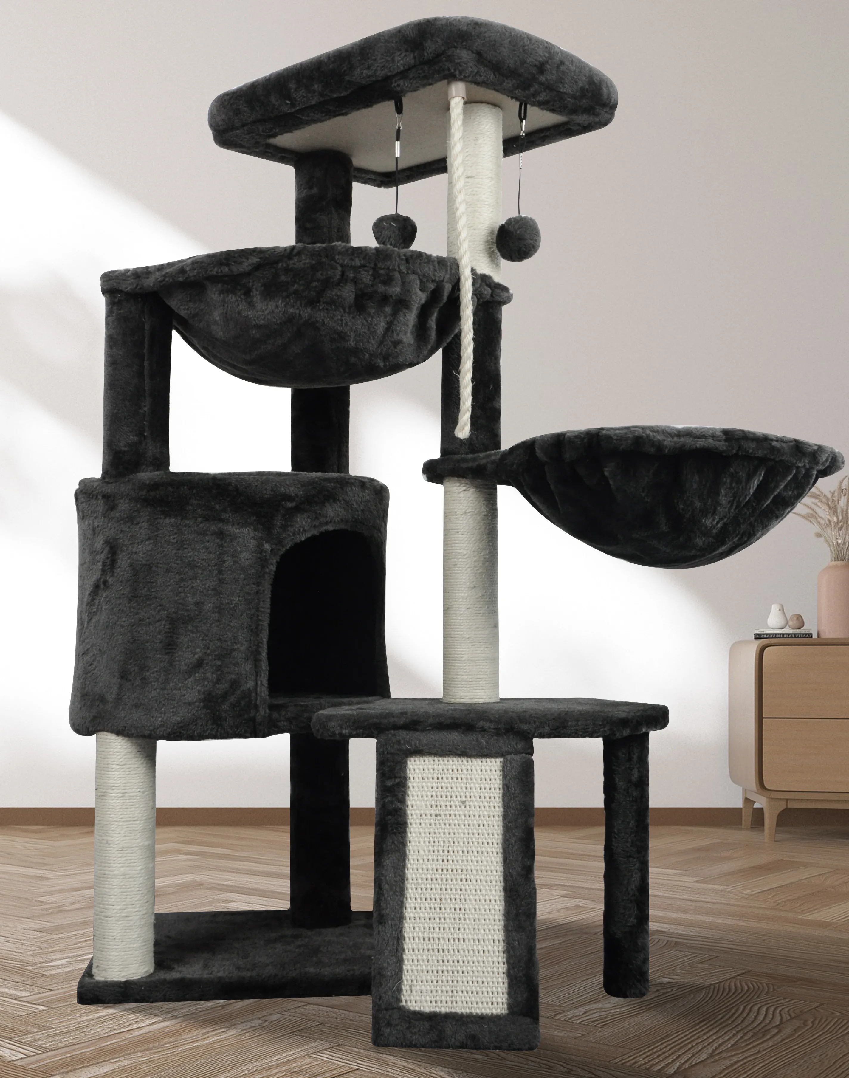 Milieuvriendelijk Katje Multi-Level Kattenboom Toren Aanpasbaar Model Met Hangmat Bed Populair Appartement Voor Het Spelen Van Gemaakt Sisal Papier