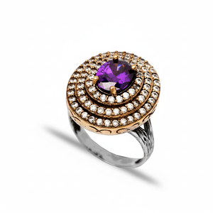 Amethyst Triple <b>CZ</b> Oval Shape Shiny Stone Ethnic Design Popular Charm Wholesale Authentic Silver Ottoman <b>Ring</b> - Product Image 2