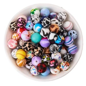 Fábrica barata al por mayor de colores sin BPA cuentas redondas de silicona DIY chupete cadena accesorios 15mm estampado de leopardo cuentas de silicona - Product Image 3