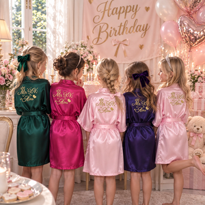 Gepersonaliseerde satijnen badjas voor kinderen, meisjeskimono, badjas voor verjaardagsfeestje, bruidsmeisje, trouwbadjas, voorbereidingsbadjas - Product Image 3