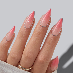 BTArtbox Uñas Postizas Medianas Stiletto al por Mayor, de Gel Suave, Rosa Ombre, Hechas a Mano, Afiladas, para Verano, a Presión, a Granel - Product Image 1