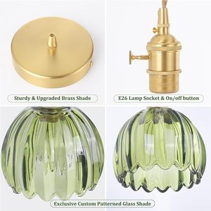 Lampada a Sospensione <span class=keywords><strong>Vintage</strong></span> in Ottone con Paralume in <span class=keywords><strong>Vetro</strong></span> a Tulipano, Luce Regolabile per Isola Cucina, Sala da Pranzo, Corridoio, <span class=keywords><strong>Lampadario</strong></span> - Product Image 5