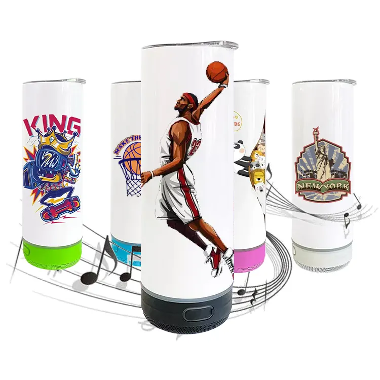 2024 New Arrival Smart Music Player sublimation tumbler with bluetooth speaker for White Sublimation Transfer
