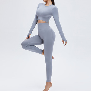 Tuta da Yoga da donna 2023 aderente per il Fitness da allenamento aderente per la pelle vestiti in tinta unita nuovi set di stile - Product Image 3