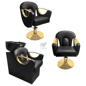Ensemble Complet de Mobilier de <span class=keywords><strong>Salon</strong></span> de Coiffure Équipement Professionnel Fauteuil de Coiffure Base Dorée Chaise de Barbier - Product Image 1