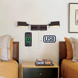 Lampada <span class=keywords><strong>da</strong></span> <span class=keywords><strong>Parete</strong></span> <span class=keywords><strong>a</strong></span> LED con Doppio <span class=keywords><strong>Braccio</strong></span> Orientabile in Ferro, Design Nord Europeo, Controllo <span class=keywords><strong>a</strong></span> Catena, Voltaggio Universale, Ricarica USB per Camera <span class=keywords><strong>da</strong></span> Letto - Product Image 2