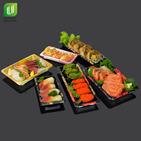 Plateau de boîte à sushi noir en plastique PET jetable pleine grandeur avec couvercle Take Ou Sushi Container