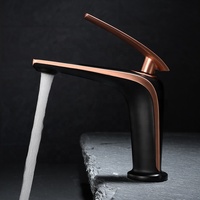 Robinet de lavabo de salle de bain moderne à un trou avec valve en céramique Robinet de lavabo à une poignée en or rose noir Robinet d'eau au design moderne