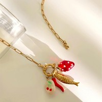 Fruit Charm Ketting Paperclip Ketting Kers Aardbei Chili Vis Keramiek Goudkleurig Dames Schattig Statement Sieraden Cadeau