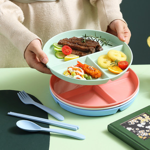 Plato de plástico dividido con base, tres compartimentos, comida saludable para uso doméstico, para niños, para bajar de peso, con cubiertos. - Product Image 2