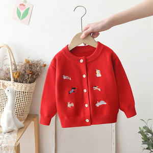 Nouveau pull en tricot pour enfants unisexe, motif de dessin animé, automne, fille, chiot brodé, tricot ample, garçon, <span class=keywords><strong>cardigan</strong></span> rouge - Product Image 6
