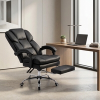 Fauteuil de bureau exécutif noir inclinable, chaise de direction en cuir à dossier haut pivotante pour ordinateur