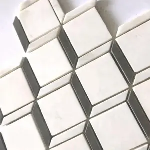Thassos White Marble Square Mosaic Diamond Marble Polished Rhombus Wall Tile