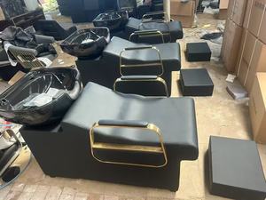 Ensemble de salon moderne et durable en cuir avec chariot, fauteuil de barbier, miroir et lit de lavage pour salon de coiffure - Product Image 3