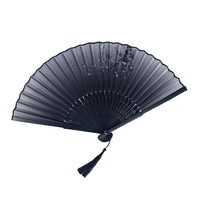 Éventail pliant classique en bambou fait main de style antique, avec pompon, portable, chinois, unisexe, pour étudiants, Hanfu, danse, Nouvel An, sans doublure