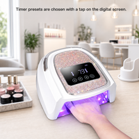 Séchoir à ongles haut de gamme OEM ODM avec panneau diamanté, garniture dorée, 30 perles LED UV, trois réglages de temps, capteur infrarouge et base magnétique pour les propriétaires de marques