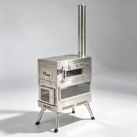 Poêle de camping portable en acier inoxydable avec four supérieur, chauffage extérieur à bois, cuisinière et cheminée