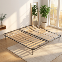 Cadre de lit Tatami léger en métal assemblé avec lattes en bois, base de lit portable pour chambre d'hôtes temporaire