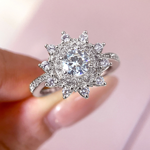 Vintage Sun Style <b>Statement</b> <b>Ring</b> Sparkling Sunburst Round CZ Halo <b>Ring</b> Luxury Wedding Proposal <b>Ring</b> Ladies Gift Bulk - Product Image 3