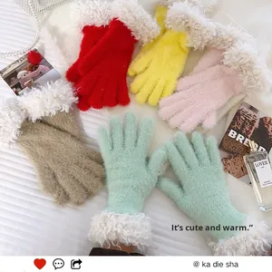 Gants en peluche coréens pour femmes mitaines de cyclisme d'<span class=keywords><strong>hiver</strong></span> tricotées épaissies et chaudes pour le ski, la fête quotidienne et le toucher. - Product Image 6
